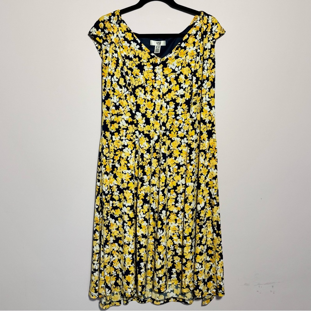 Floral Yellow and Navy Midi Dress